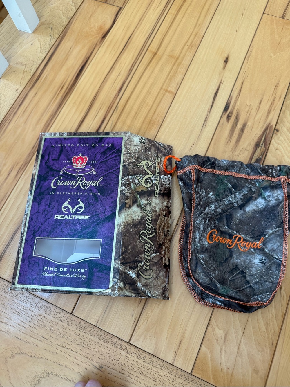 Crown Royal Camouflage Drawstring Toiletry Pouch in Brown with Orange Trim